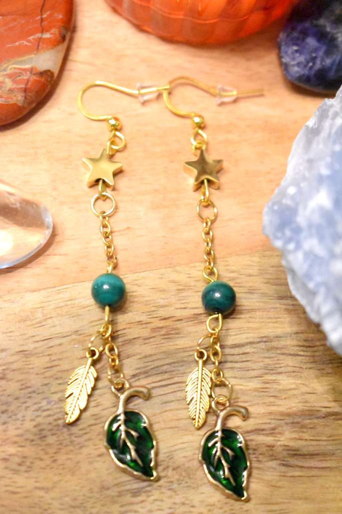 Boucles d'oreille - perles en malachite