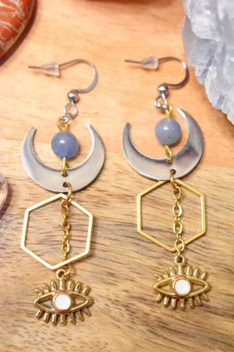 Boucles d'oreille - perles en aventurine bleue