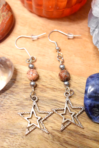 Boucles d'oreille - perles en jaspe léopard
