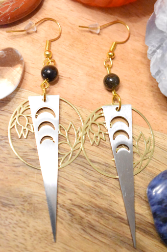 Boucles d'oreille - perles en obsidienne dorée