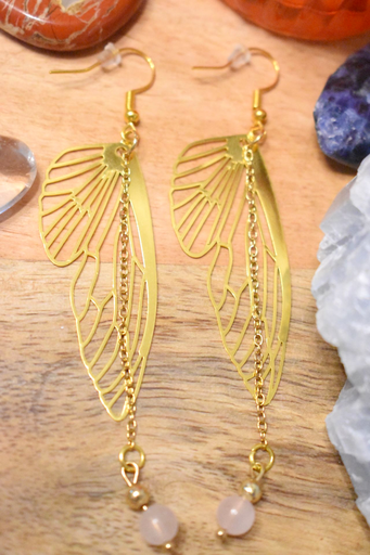 Boucles d'oreille - perles en quartz rose